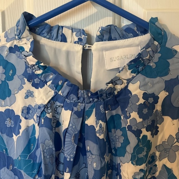 Sugarlips Blue and White Ruffled Tiered Long Sleeve Dress size Small - Picture 9 of 12